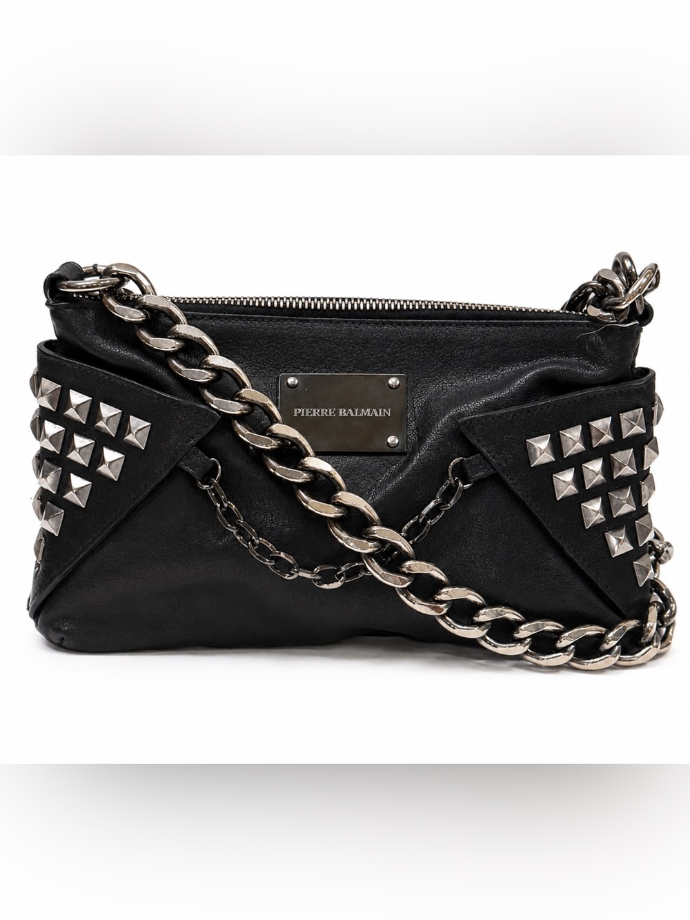Pierre Balmain X Ittierre Black Leather Studded Chain Shoulder Bag